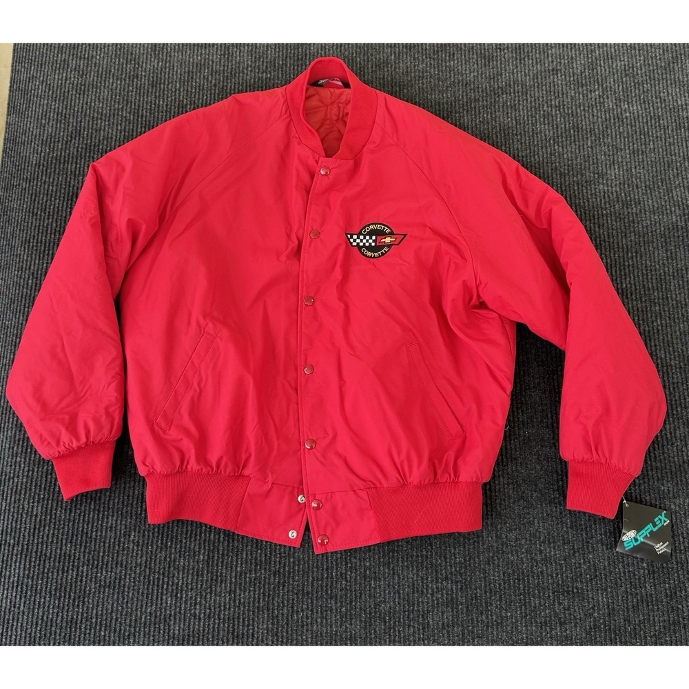 Vintage USA Sports Master Corvette Red Quilted Bomber Jacket NWT 80s Size XL